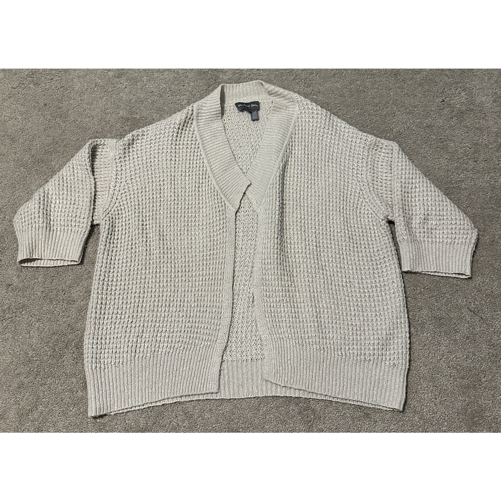 Michael Stars Womens Metallic Waffle Knit Open Front Cardigan Beige Medium